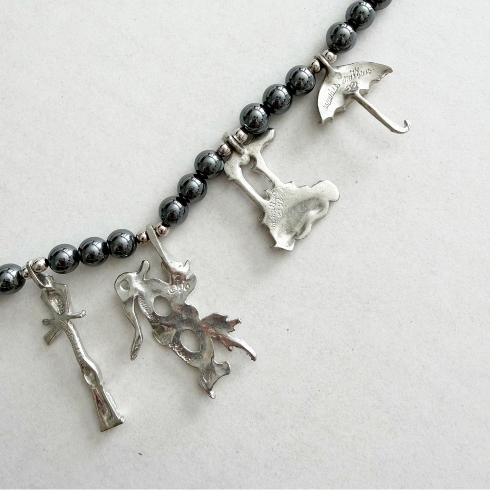 Maurice Milleur Charm Necklace Gumbo Necklace Hematite Pewter Beads Silver LSU - Picture 10 of 11